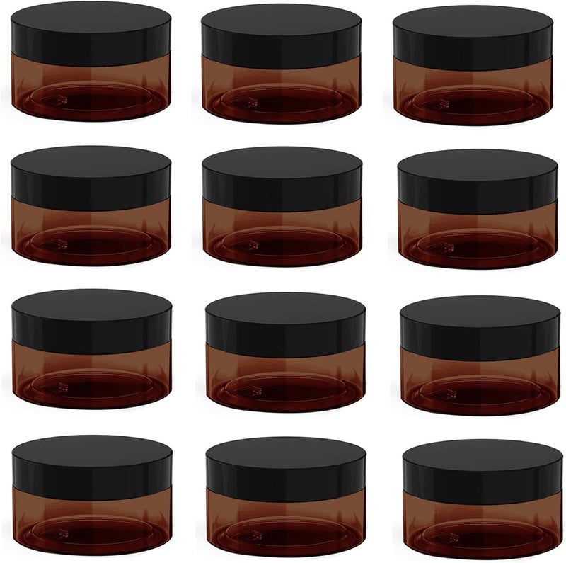 BallHull 4 oz Amber Plastic Cosmetic Jars Leak Proof Container with Black Lid for Cream, Lotion, Powder, ointment, Beauty Products etc, 12 Pcs. - Image 1